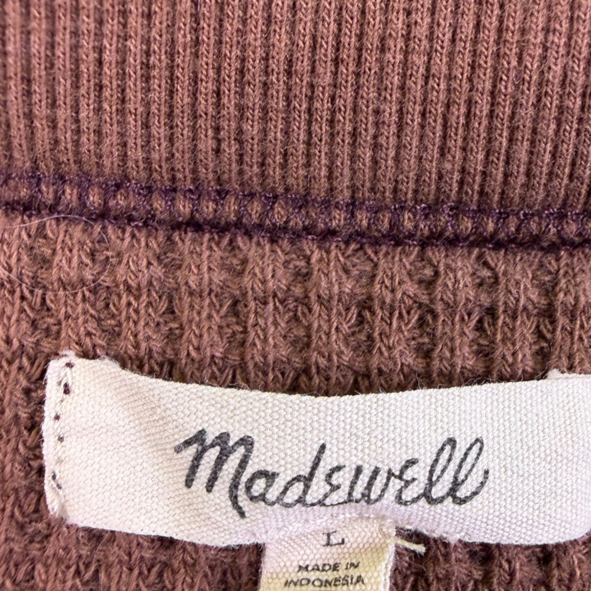 Madewell Womens Brown Cotton Blend Textured Knit Waffle Long Sleeve Top Size L
