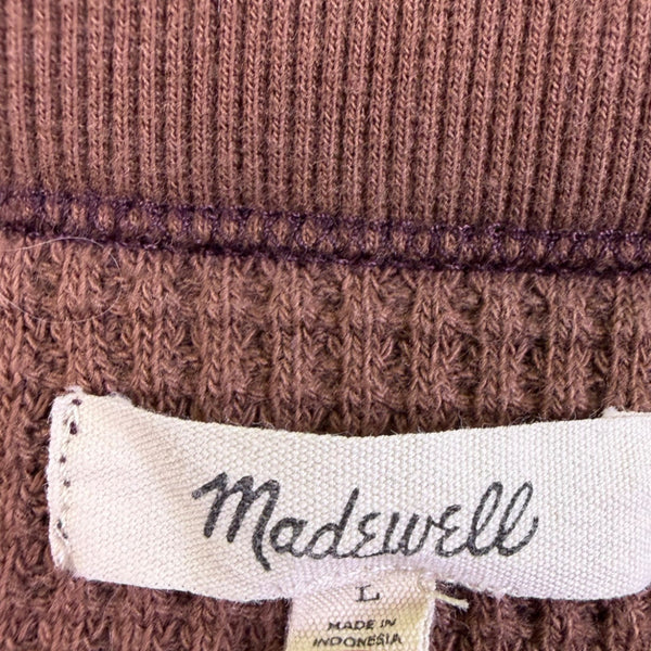 Madewell Womens Brown Cotton Blend Textured Knit Waffle Long Sleeve Top Size L