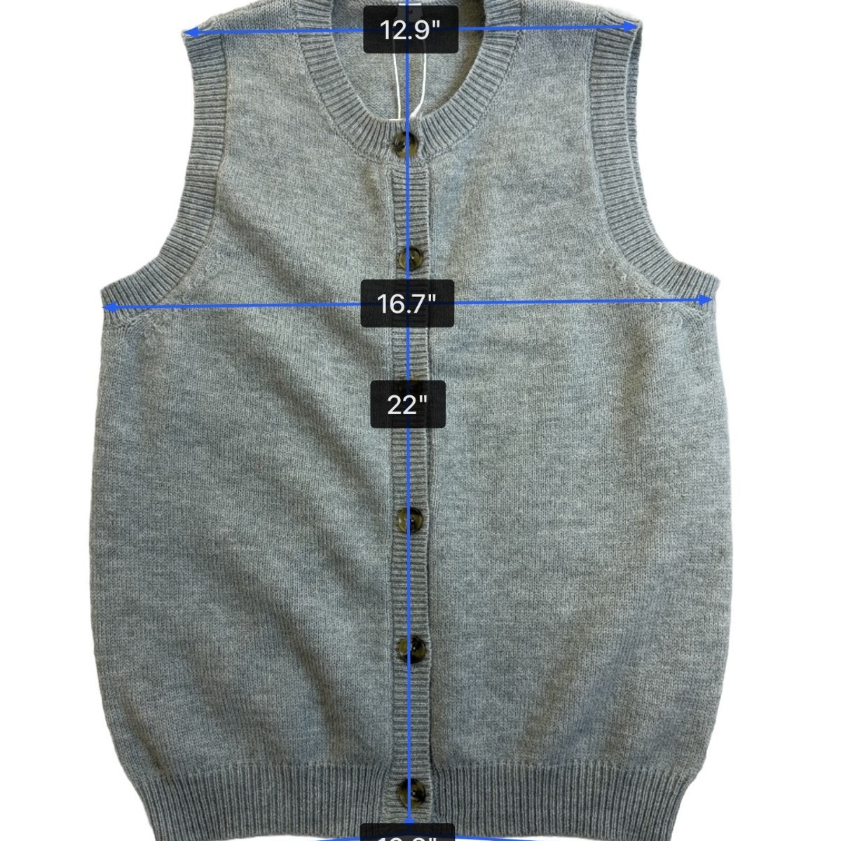 Gray Womens Knit Button-Up Sleeveless Cardigan Vest Recycled Fabric Size M - New