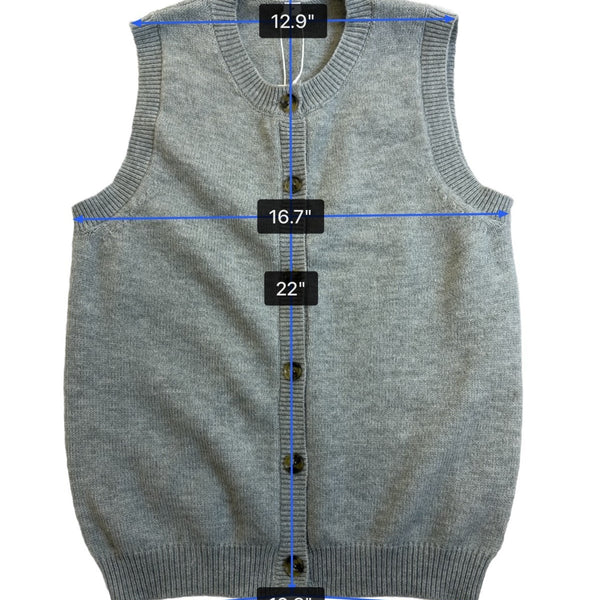 Gray Womens Knit Button-Up Sleeveless Cardigan Vest Recycled Fabric Size M - New
