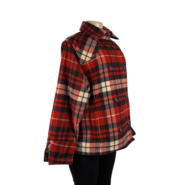 Woolrich Womens Red Plaid Wool Blend Double-Breasted Jacket Winter Coat Size L