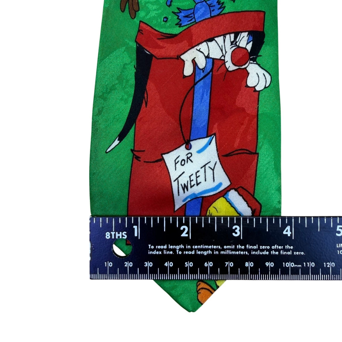 Looney Tunes Mens Green Christmas Holiday Neck Tie Tweety & Sylvester Print