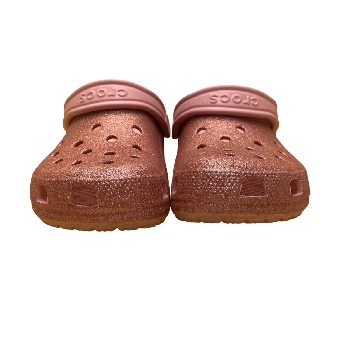 Crocs Girls Rose Gold Glitter Rubber Slip-On Clogs Size 6