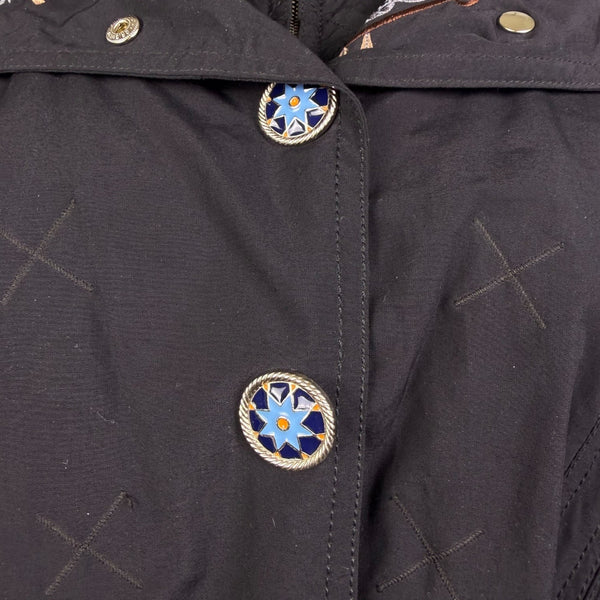 Bogner Womens Black Nylon Embroidered Hooded Jacket Stylish Winter Coat Size 12