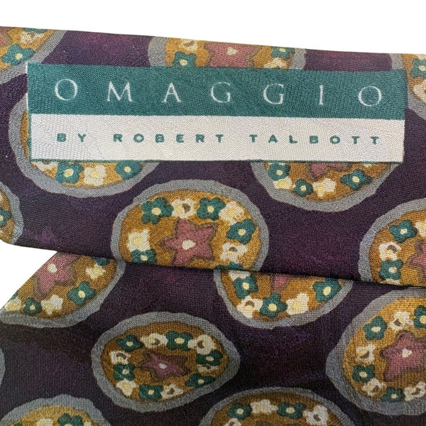Omaggio By Robert Talbott Mens Purple Silk Floral Pattern Necktie Italy Design N