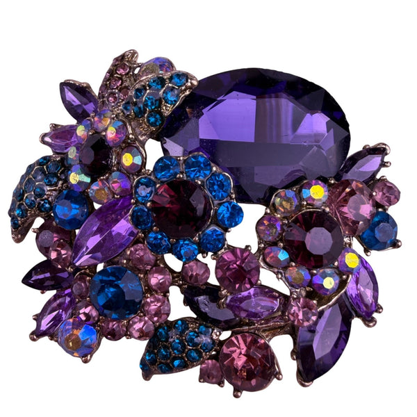 Ever Faith Womens Purple/Blue Rhinestone Floral Brooch Austria Crystals