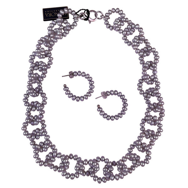 Honora Womens Gray Faux Pearl Necklace & Earring Set With Metal Accents