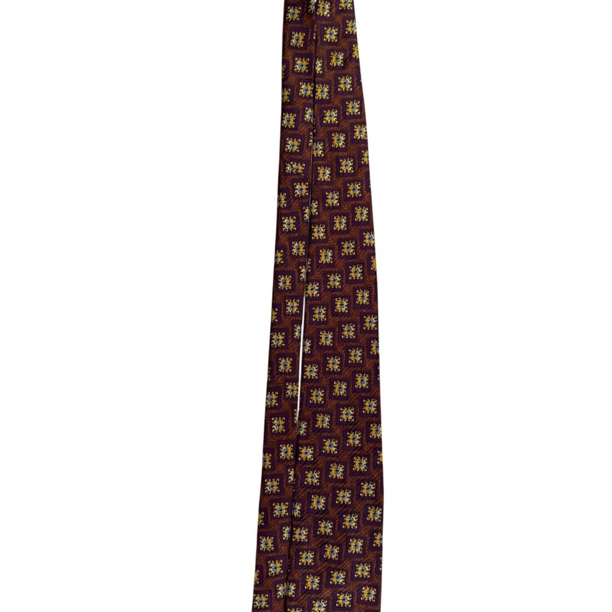 Robert Talbott Extra-Long Silk Mens Patterned Tie Brown/Yellow/Blue Hand Sewn