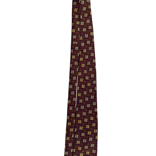 Robert Talbott Extra-Long Silk Mens Patterned Tie Brown/Yellow/Blue Hand Sewn