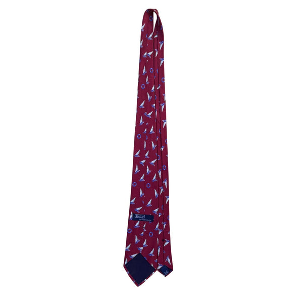 Polo Ralph Lauren Mens Red Silk Nautical Sailboat Pattern Necktie