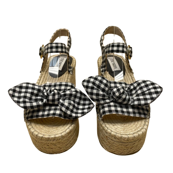 Steve Madden Women’s Black & White Gingham Bow Platform Espadrille Sandals Sz 7M