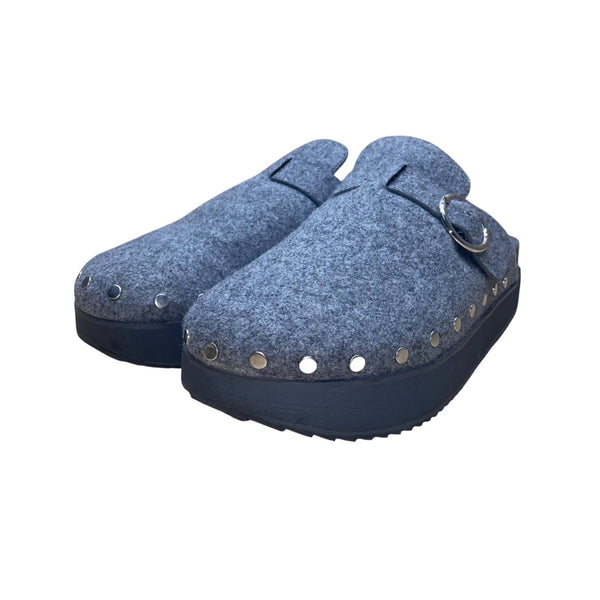 JF Odetta Women’s Gray Wool Studded Buckle Slip-On Casual Clogs Size 12
