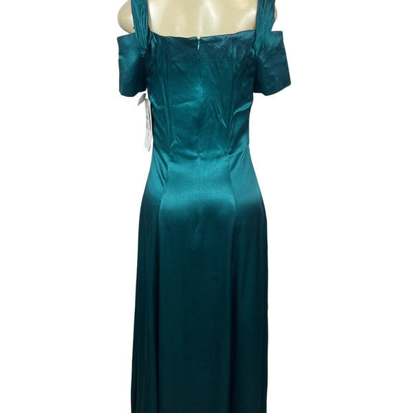 Scott McClintock Womens Teal Satin Short Sleeve Dress W/ Embellishment Size 8 Ne