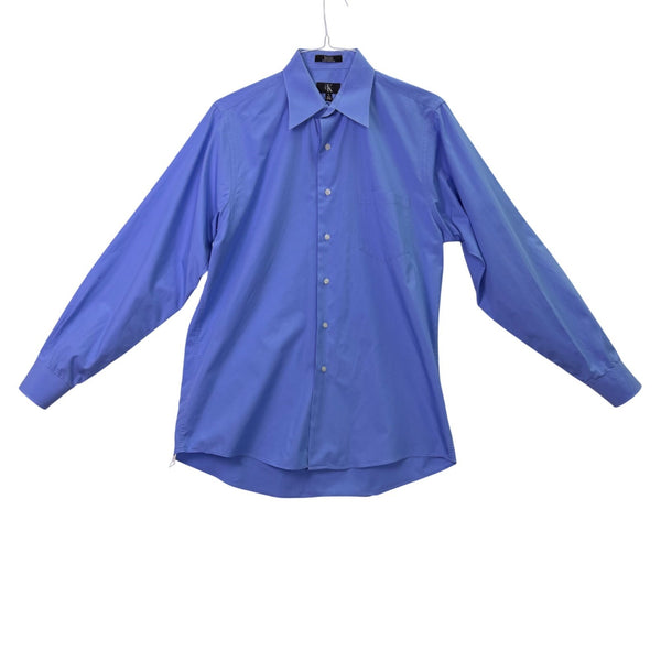 Calvin Klein Mens Blue 100% Cotton Satin Poplin Button-Down Shirt Size M