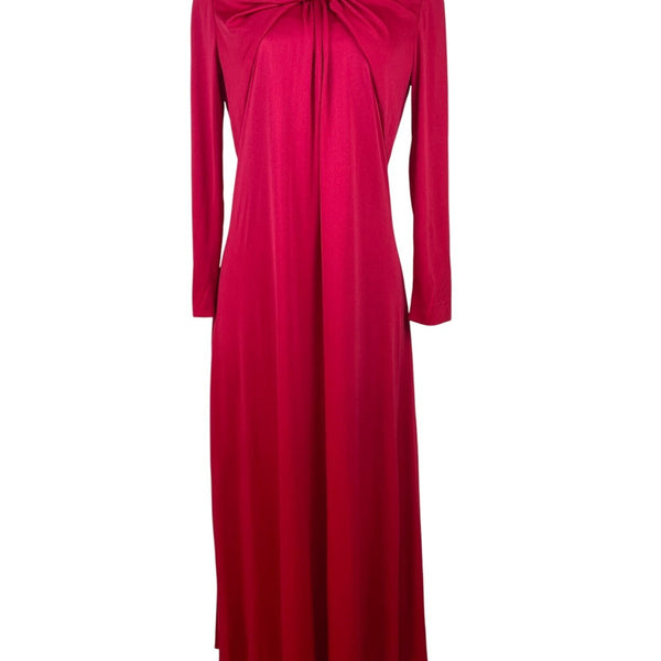 Vintage Leo Narducci Long Sleeve Red Maxi Dress With Knotted Front Detail
