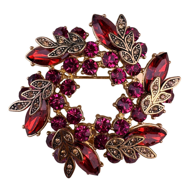 Napier Womens Gold Tone Red & Pink Rhinestone Wreath Brooch New In Box