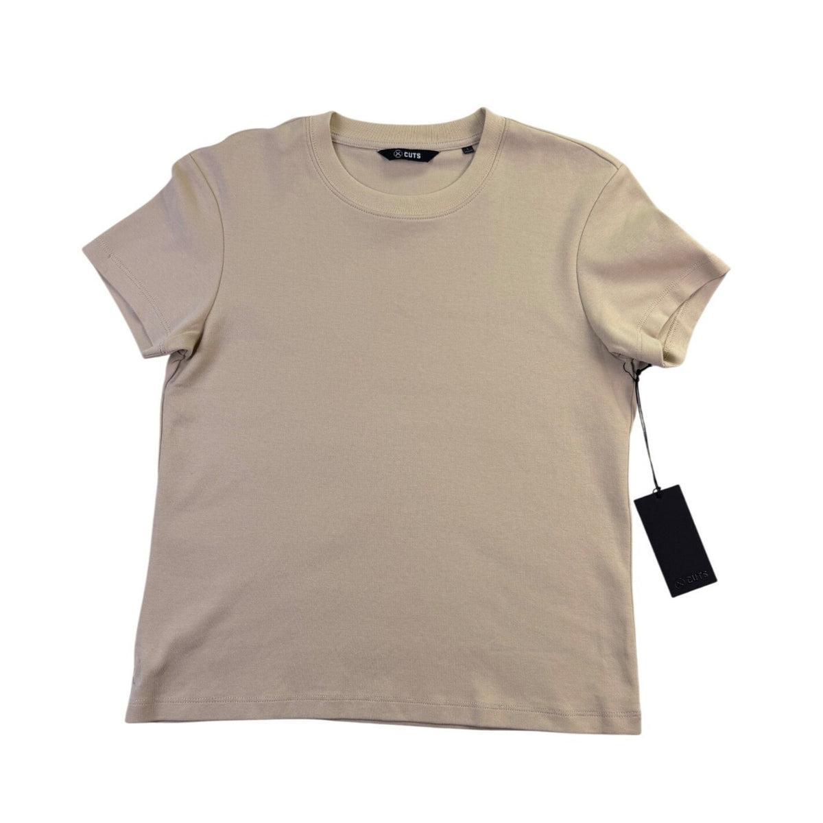 Cuts Womens Beige Cotton & Spandex Crew Neck Short Sleeve T-Shirt Size L
