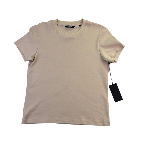 Cuts Womens Beige Cotton & Spandex Crew Neck Short Sleeve T-Shirt Size L