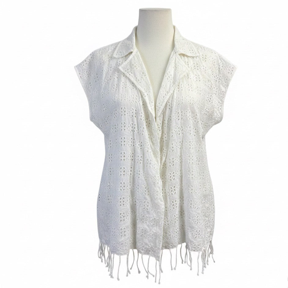 J.Crew Womens White  Sleeveless Eyelet Top With Fringe Hem Sz M-L