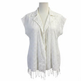 J.Crew Womens White  Sleeveless Eyelet Top With Fringe Hem Sz M-L