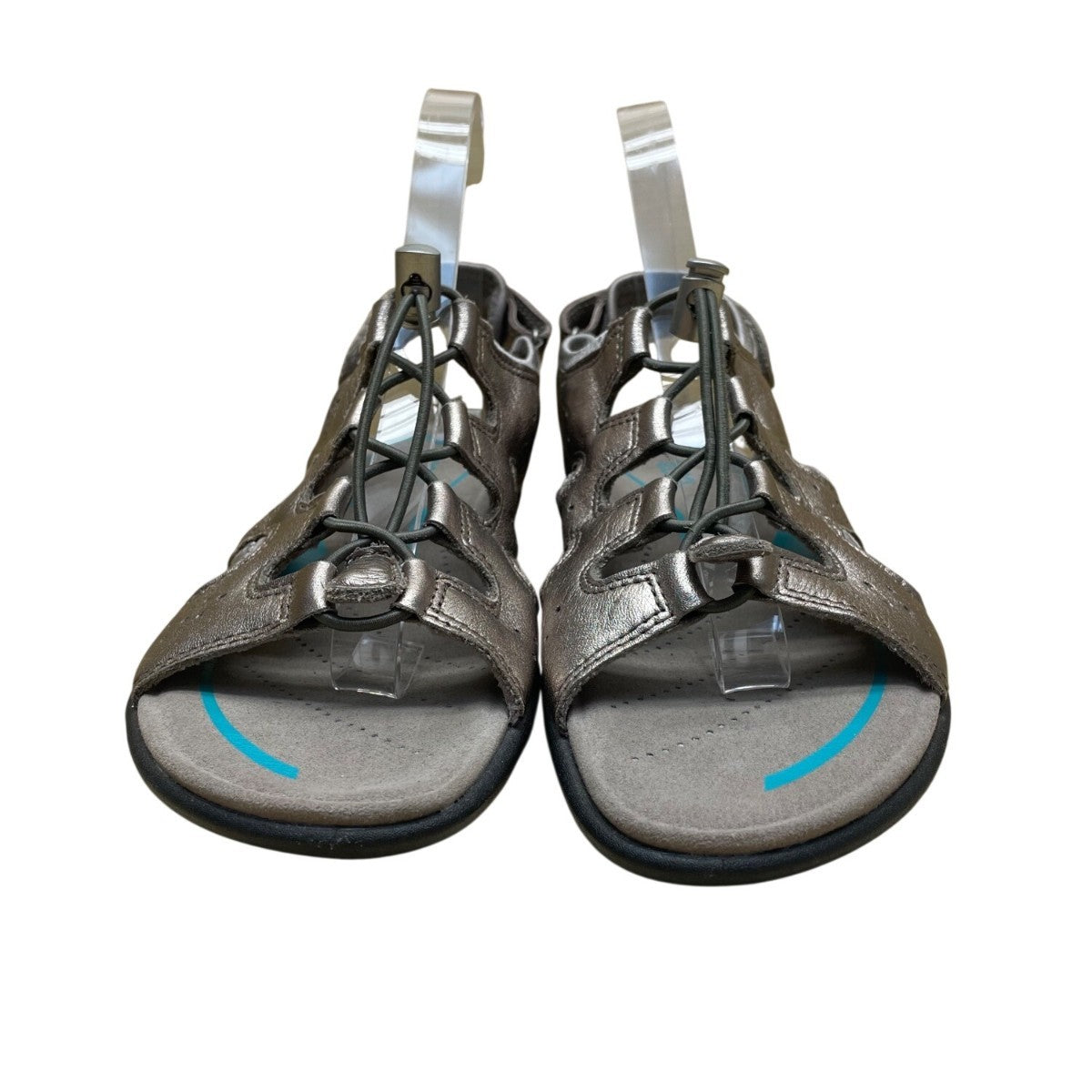 Ecco Women’s Metallic Gray Leather Adjustable Strap Open Toe Sandals Size 39