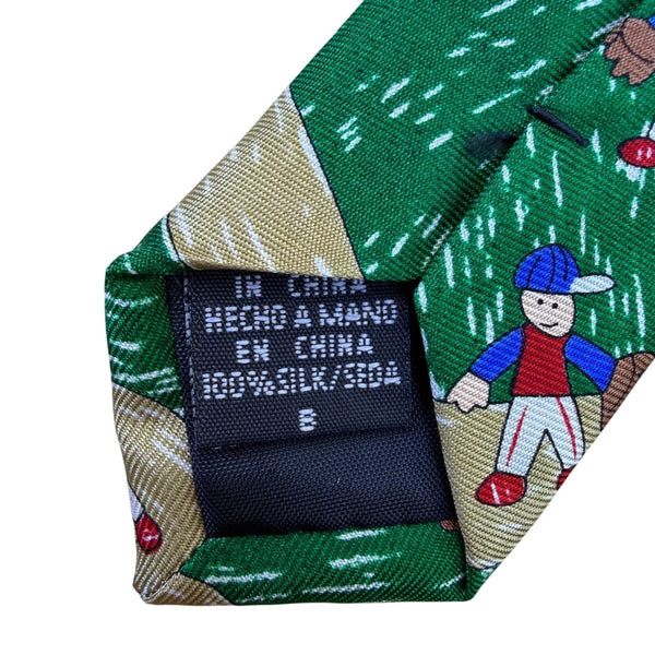 The Save The Children Mens Blue & Green Silk Baseball Print Tie Handmade Pattern