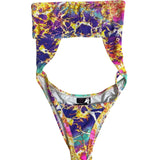 HMS Multicolor Marble Print Strapless Womens Monokini Swimsuit Sz M - New