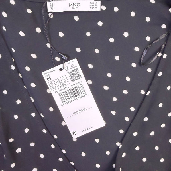 MNG Womens Black Polka Dot Wrap Dress Stylish Lightweight Size M