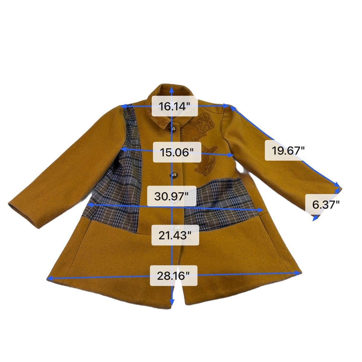 Logo Lavish Women Gold & Plaid Embroidered Coat Button-Up Size S