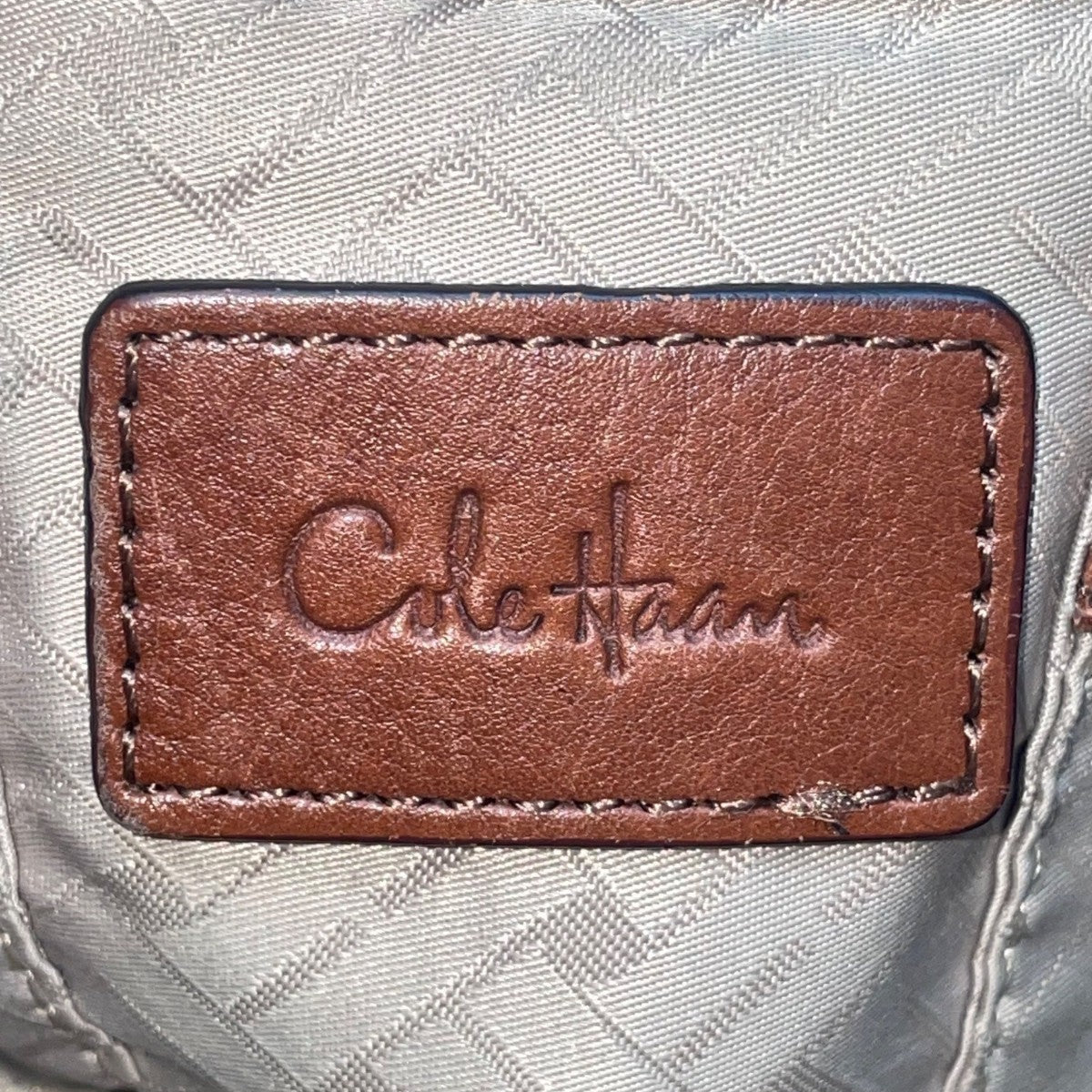 Cole Haan Women’s Brown Leather Drawstring Braided Handles Slouchy Shoulder Bag