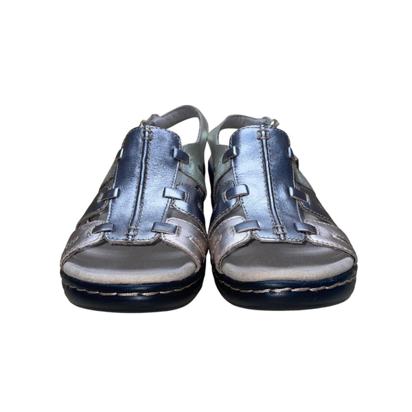 Clarks Women’s Metallic Silver Leather Lexi Marigold Q Sandals Size 7.5