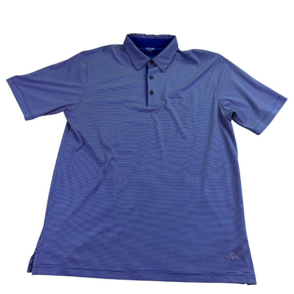 Greg Norman Mens Blue Striped Polo Shirt Play Dry Performance Breathable Size L