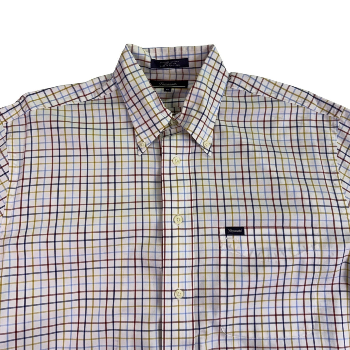 Faconnable Mens Multi-Color Cotton Plaid Button-Up Shirt Size M