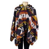 Pinko Womens Multicolor Wool Blend Hooded Poncho Geometric Pattern One Size