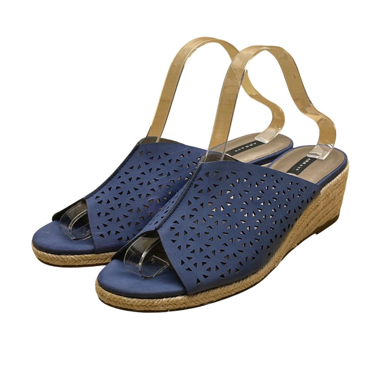 Array Women’s Blue Perforated Espadrille Wedge Sandals Size 10N