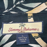 Tommy Bahama Mens Black Bamboo Print Silk Hawaiian Shirt Casual Resortwear Sz L