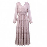 Storia Womens Pink Tiered Maxi Dress W/ Long Sleeves Textured Floral Sz M