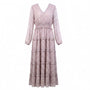 Storia Womens Pink Tiered Maxi Dress W/ Long Sleeves Textured Floral Sz M