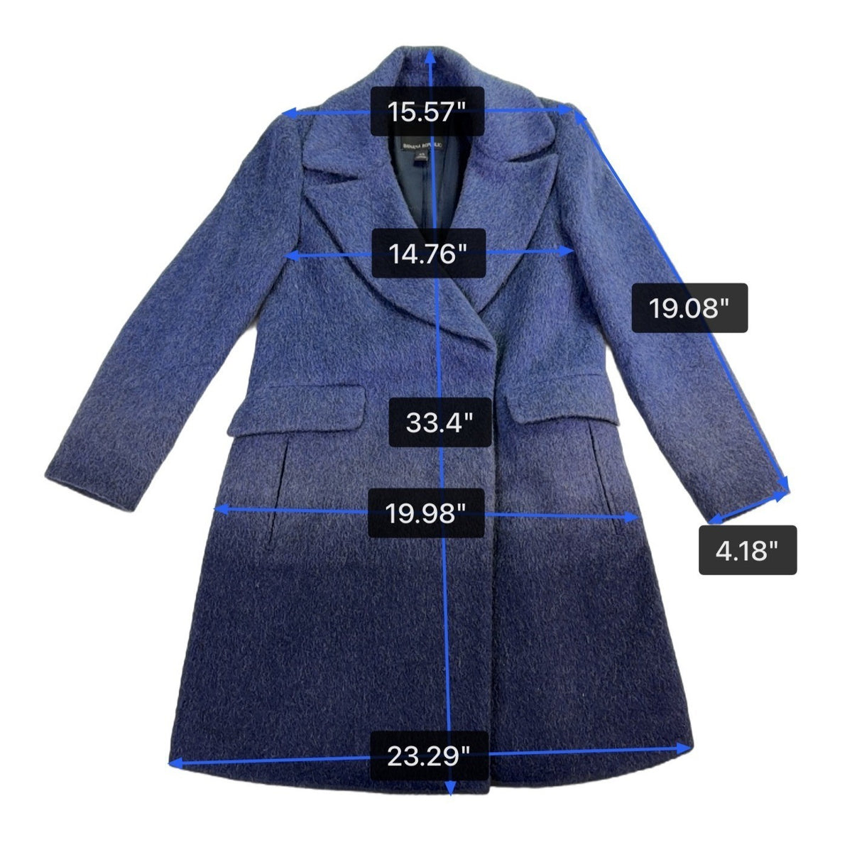 Banana Republic Womens Blue Wool Blend Ombre Coat Stylish Outerwear Size XS