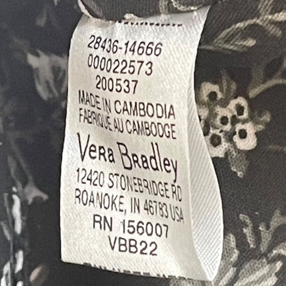 Vera Bradley Women’s Black Floral Mandala Pattern Adjustable Strap Crossbody Bag