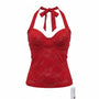 Reoria Womens Red Lace Halter Top Sheer Floral Tie-Neck Camisole Size M
