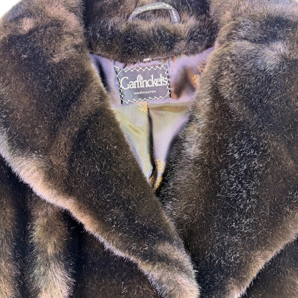 Garfinckels Womens Brown Faux Fur Coat Washington Elegant Warm Vintage Jacket
