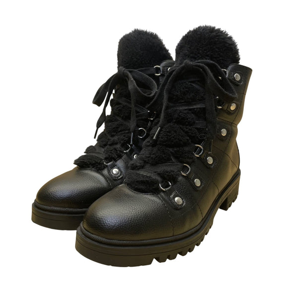 Nine West Women’s Black Leather Lace-Up Fur-Lined Winter Ankle Boots Size 9M