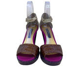 Beverly Feldman Women’s Brown Faux Croc Ankle Strap  Platform Heels Size 7.5M