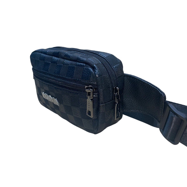 Yuma Unisex Black Checkered Adjustable Strap Fanny Pack Small Crossbody Bag