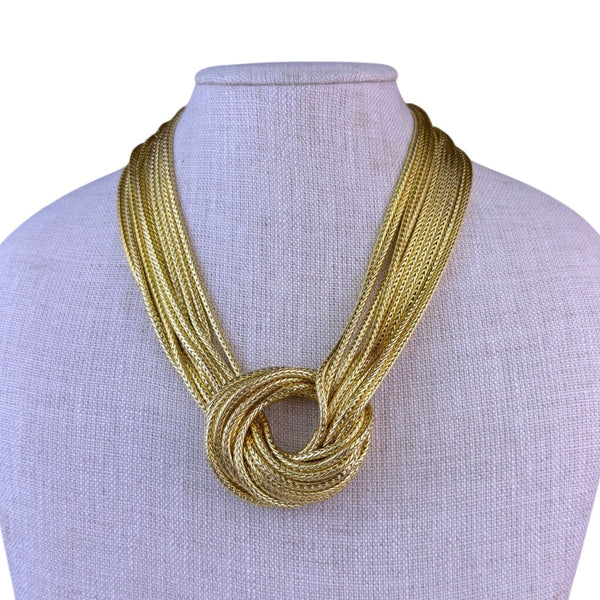 Vintage Gold Tone Multi-Strand Knotted Necklace Women Statement Jewelry