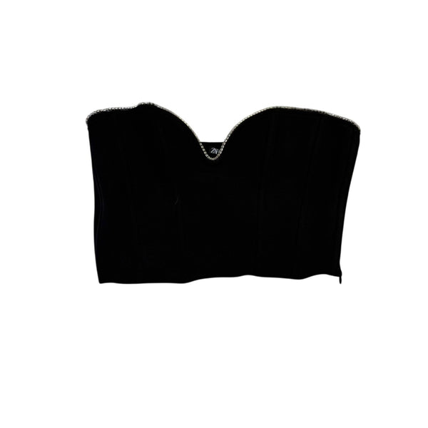 Zara Womens Black Strapless Bustier Top With Rhinestone Trim Sz M 