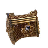 Miniature Vintage Gold-Toned Mesh Pillbox With Chain Clip & Rhinestone Detail
