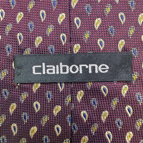 Claiborne Mens Burgundy Silk Paisley Necktie Classic Pattern 