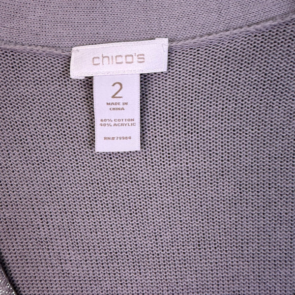 Chicos Womens Silver Metallic Button-Front Cardigan Sweater Size 2